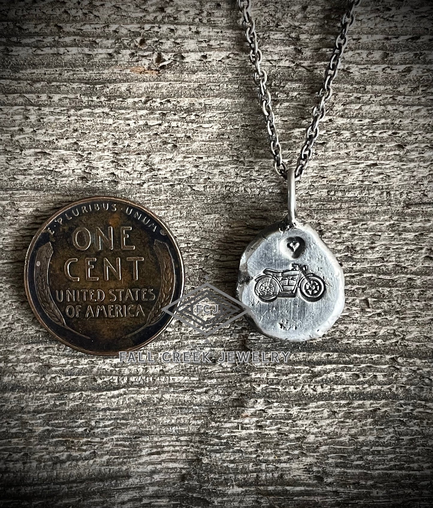 Sterling Silver Heart Motorcycle Talisman Pendant