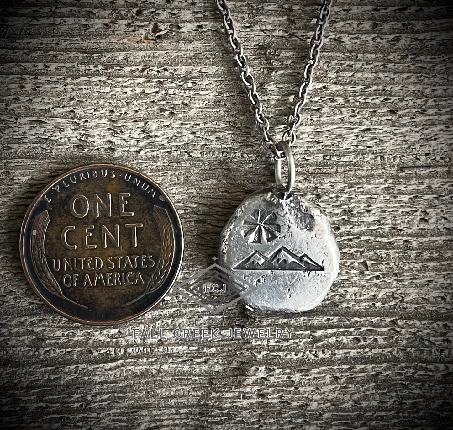 Sterling silver mountain scene talisman pendant