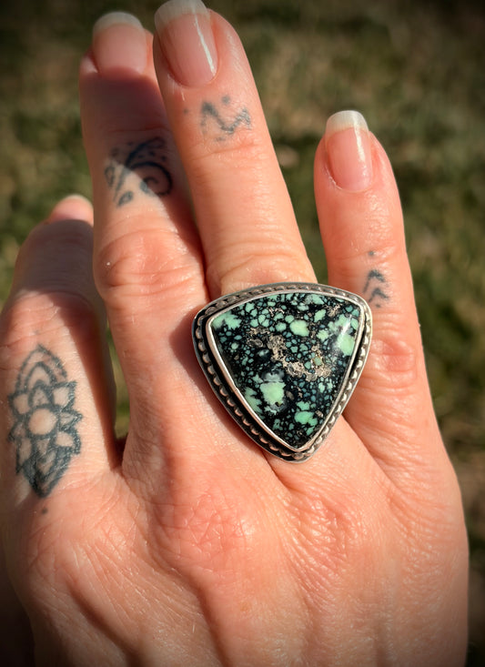 Angel Wing Variscite Sterling Silver Ring - Size 5 1/2