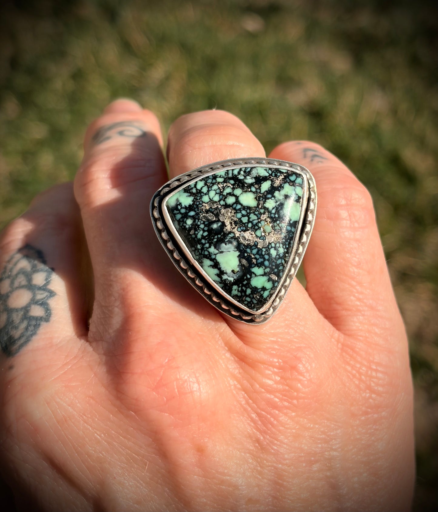 Angel Wing Variscite Sterling Silver Ring - Size 5 1/2