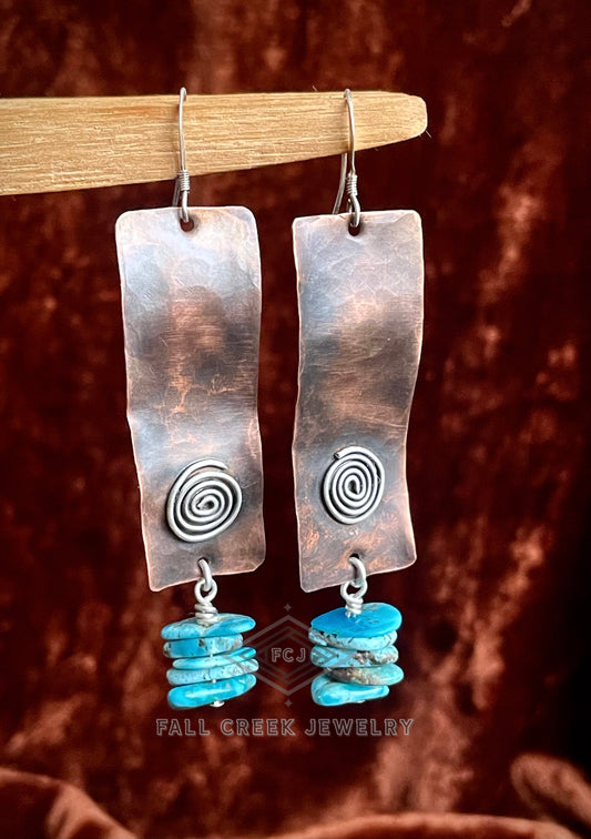 Copper - sterling silver earrings with Hubei turquoise