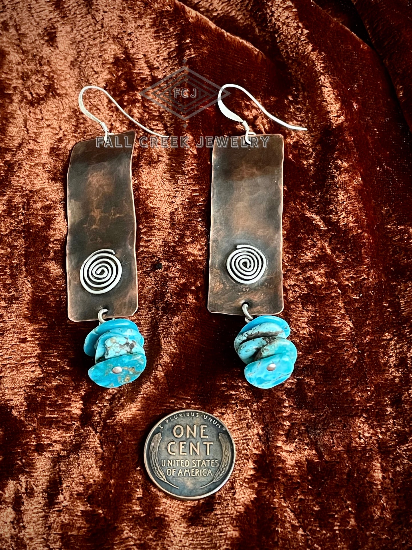 Copper - sterling silver earrings with Hubei turquoise