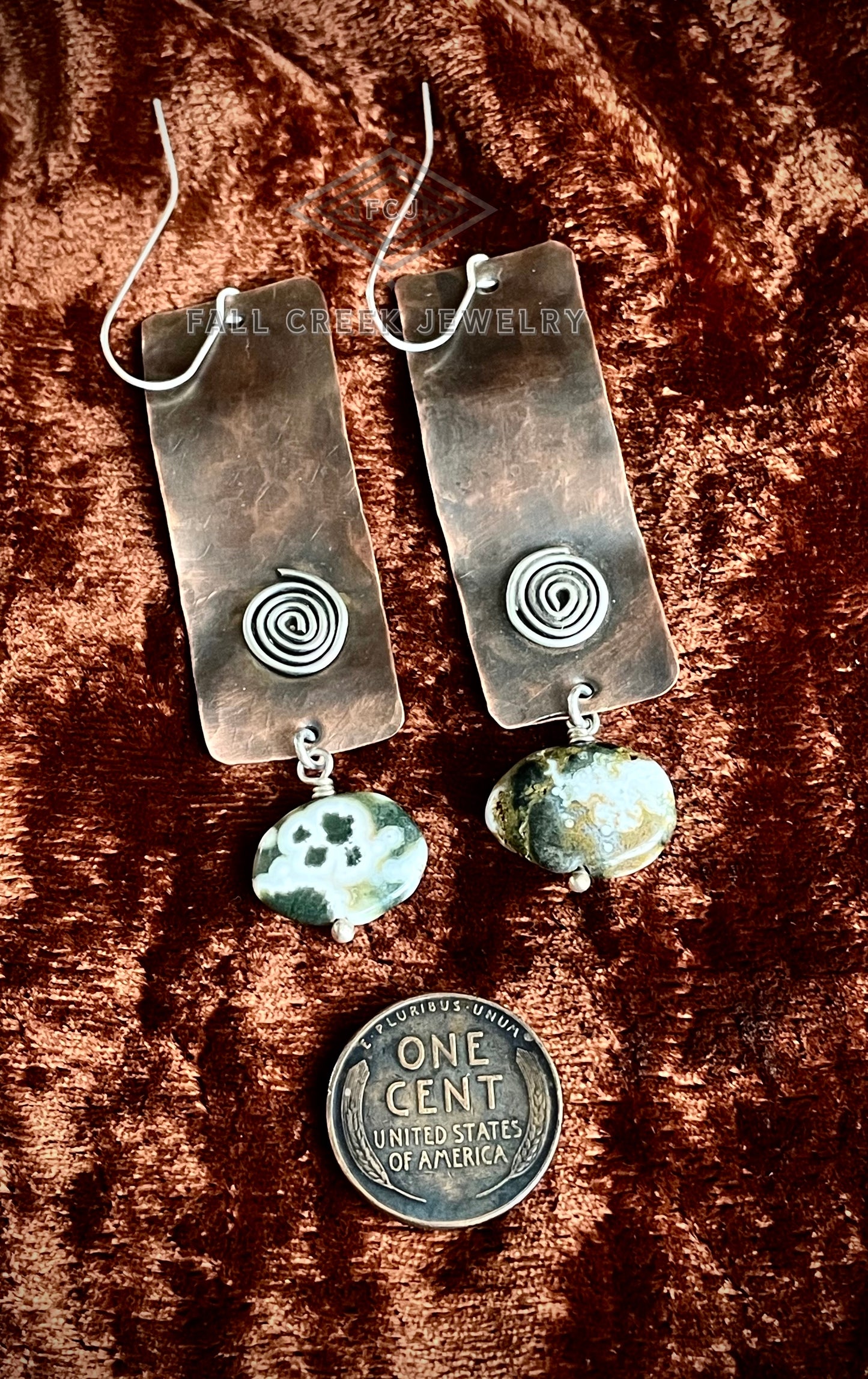 Copper - sterling silver earrings with Ocean Jasper beads