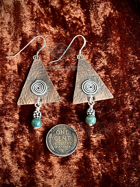 Copper - sterling silver and moss agate earrings