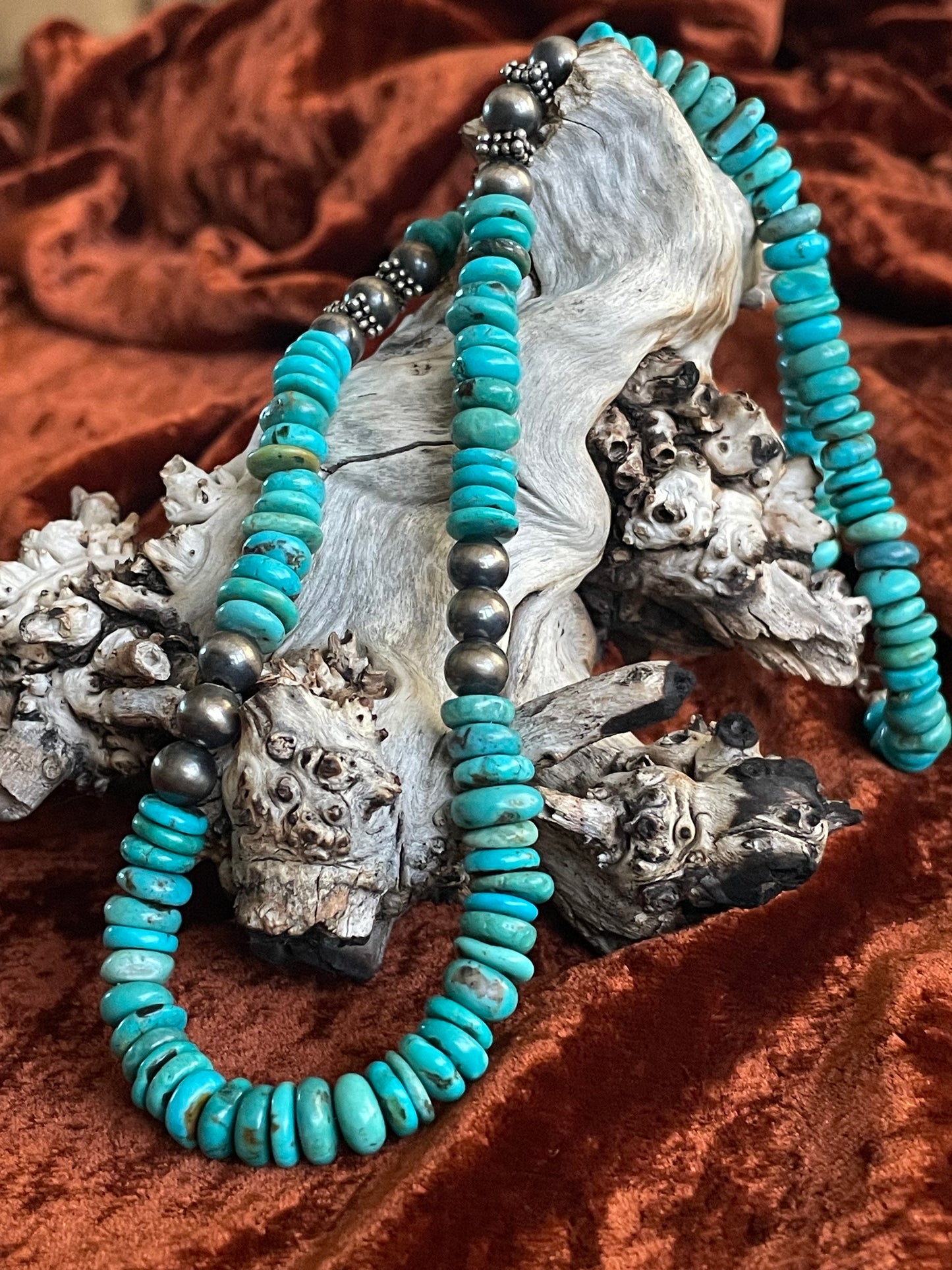 Turquoise beaded necklace with Navajo pearls
